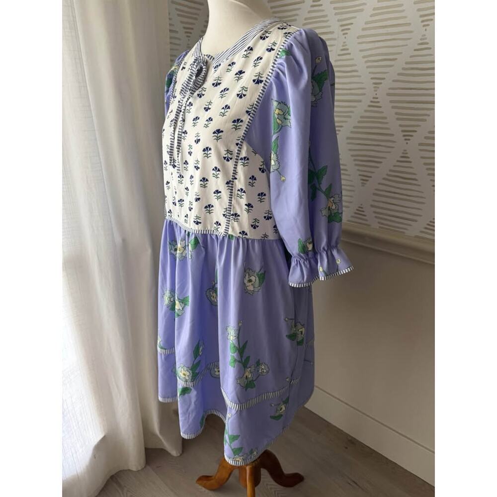 Boutique Women’s XL Violet Floral Puff Patchwork Shirt Dresses - Picture 5 of 8